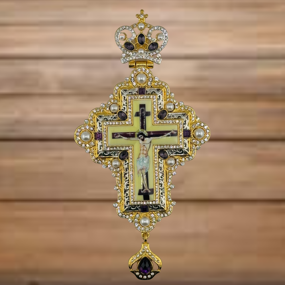 Orthodox Priest's Pectoral Cross - Double Plated in Gold & Antique Silver