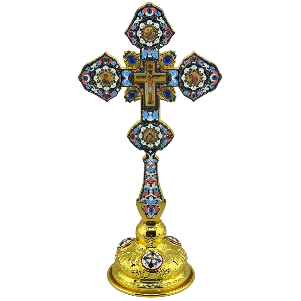 Orthodox Altar Cross In Gilding With Colored Enamel (Stand Optional)