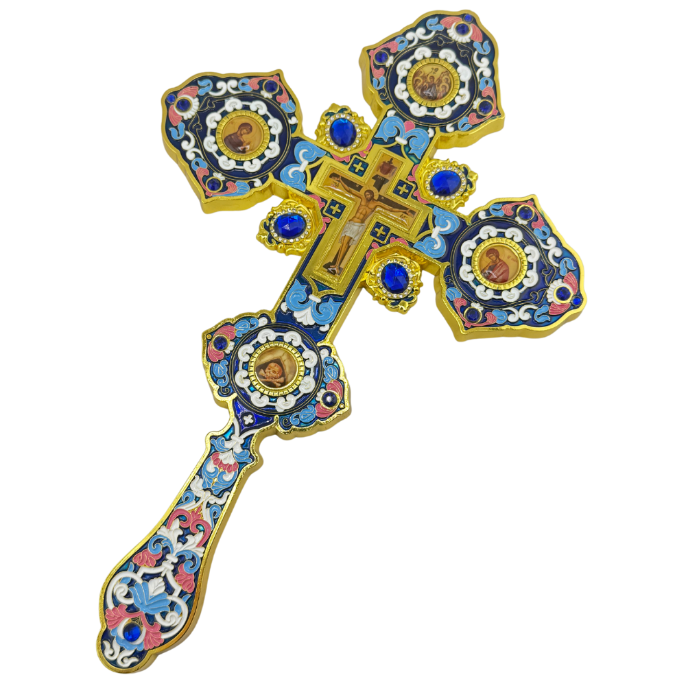 Orthodox Altar Cross In Gilding With Colored Enamel (Stand Optional)