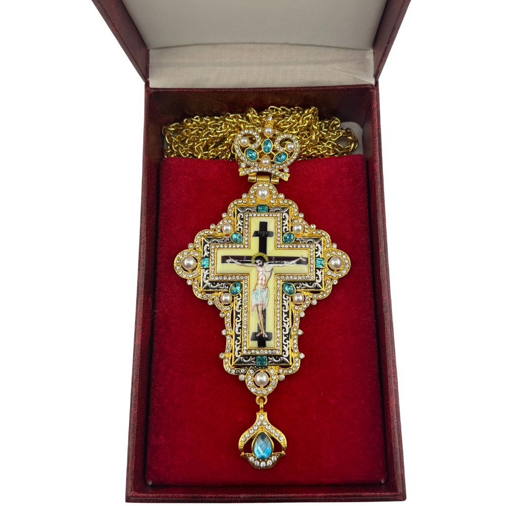 Orthodox Priest's Pectoral Cross - Double Plated in Gold & Antique Silver