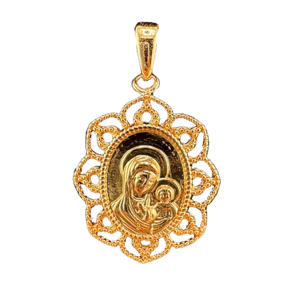 Kazan Icon of the Most Holy Theotokos Pendant Plated in Rose Gold