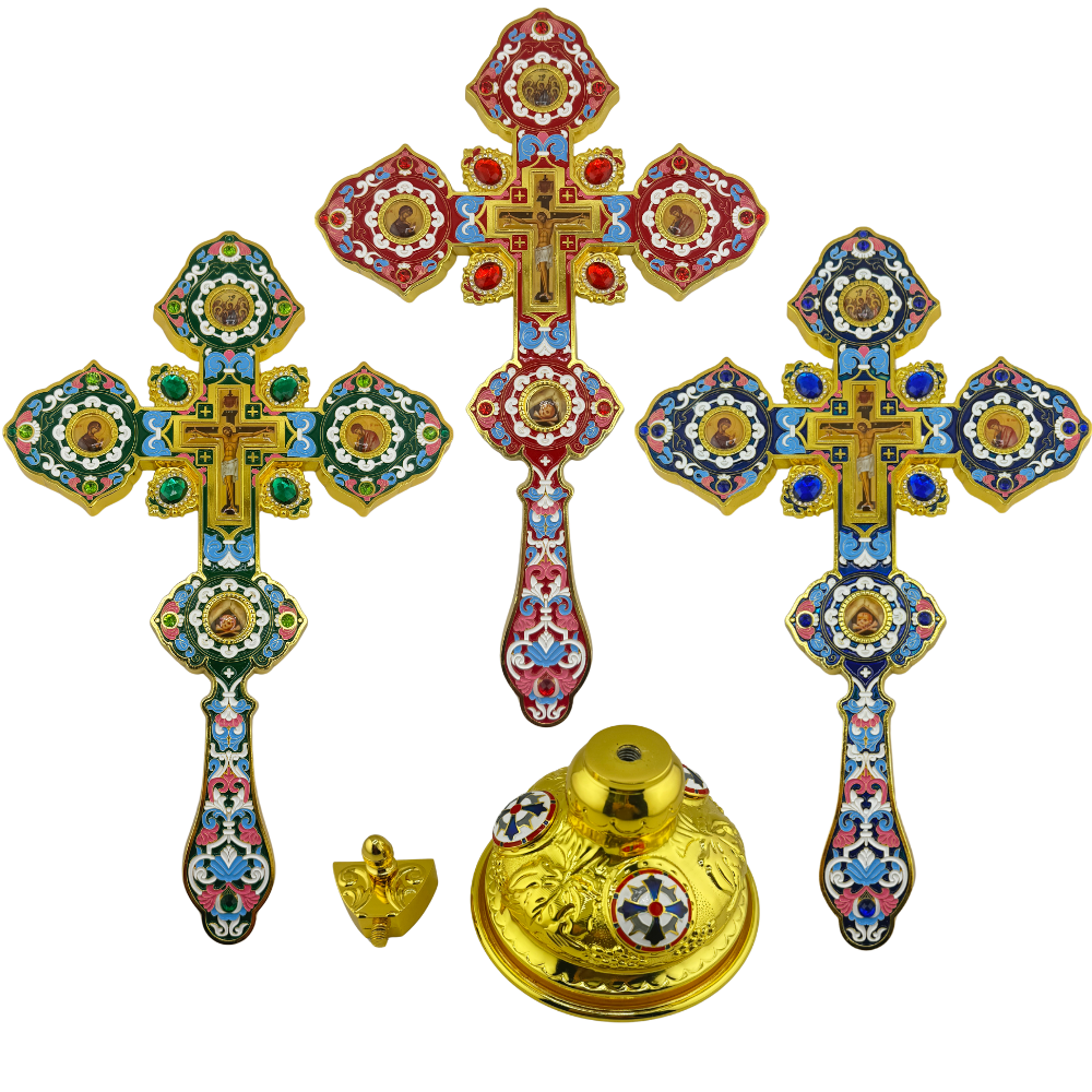 Orthodox Altar Cross In Gilding With Colored Enamel (Stand Optional)