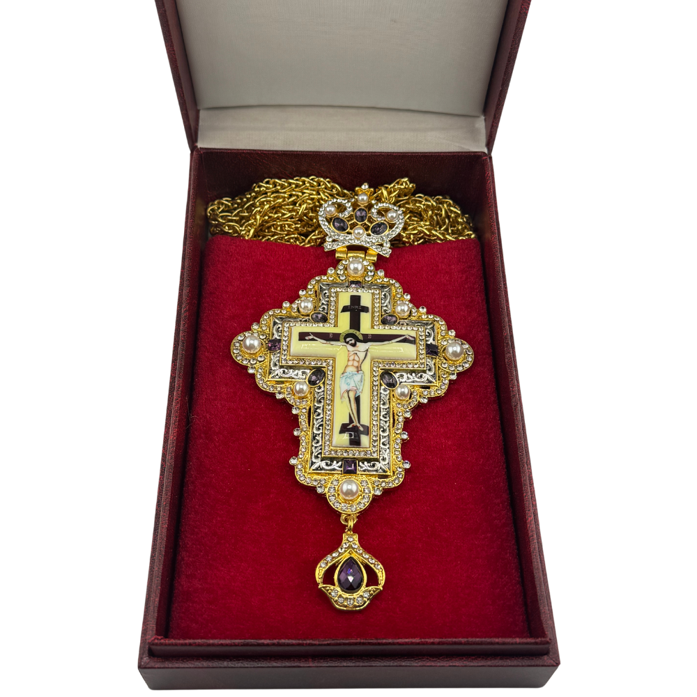 Orthodox Priest's Pectoral Cross - Double Plated in Gold & Antique Silver