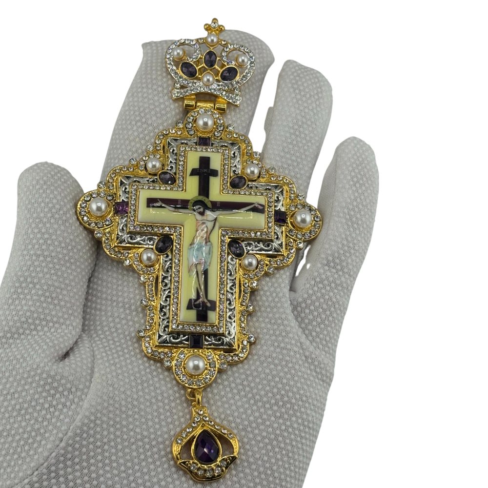 Orthodox Priest's Pectoral Cross - Double Plated in Gold & Antique Silver