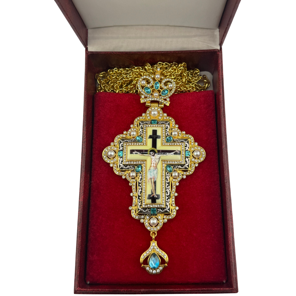 Orthodox Priest's Pectoral Cross - Double Plated in Gold & Antique Silver