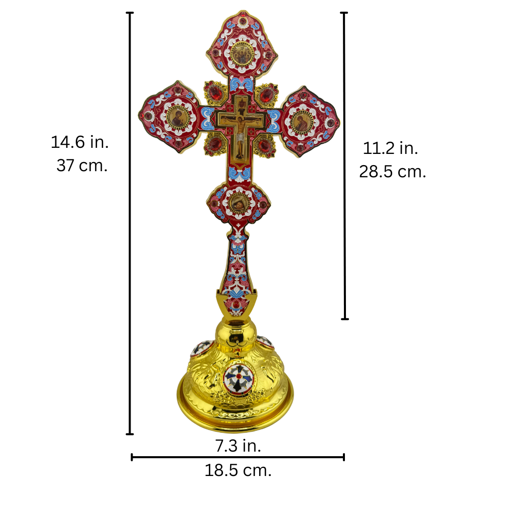 Orthodox Altar Cross In Gilding With Colored Enamel (Stand Optional)