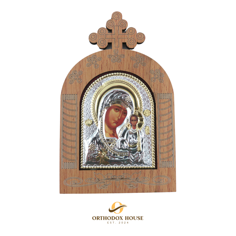 Kazanskaya Icon of Theotokos in Wooden Frame, Chased