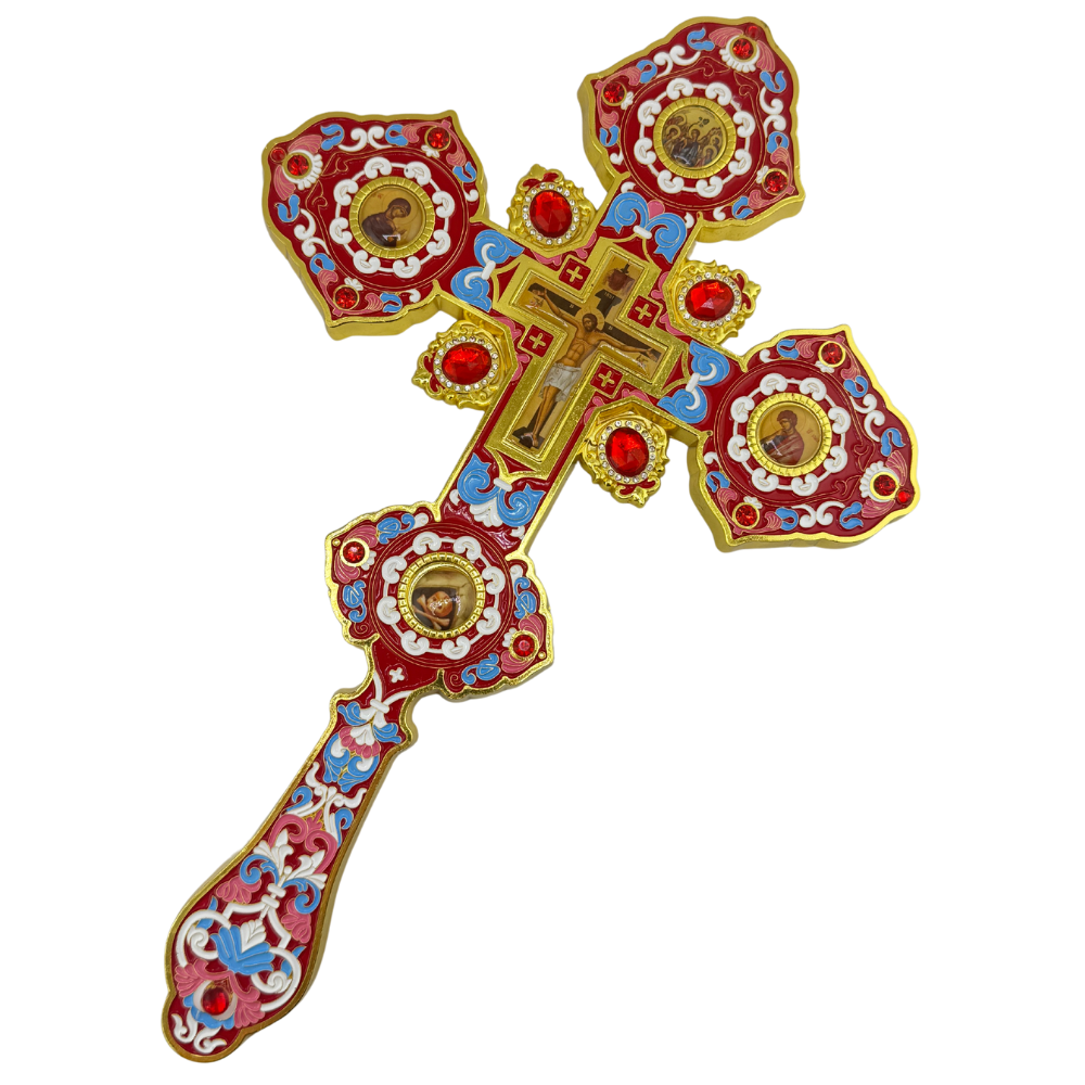 Orthodox Altar Cross In Gilding With Colored Enamel (Stand Optional)