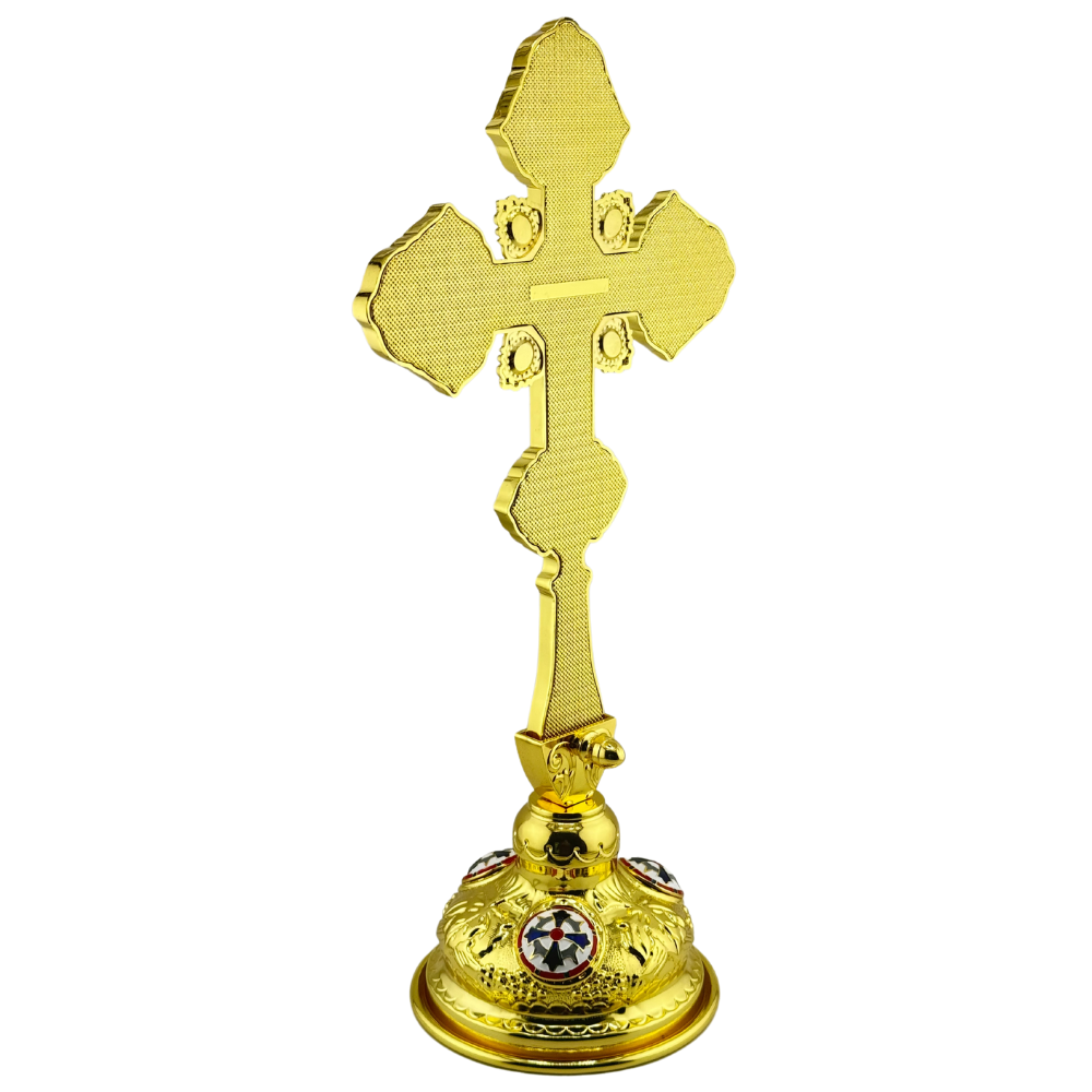 Orthodox Altar Cross In Gilding With Colored Enamel (Stand Optional)