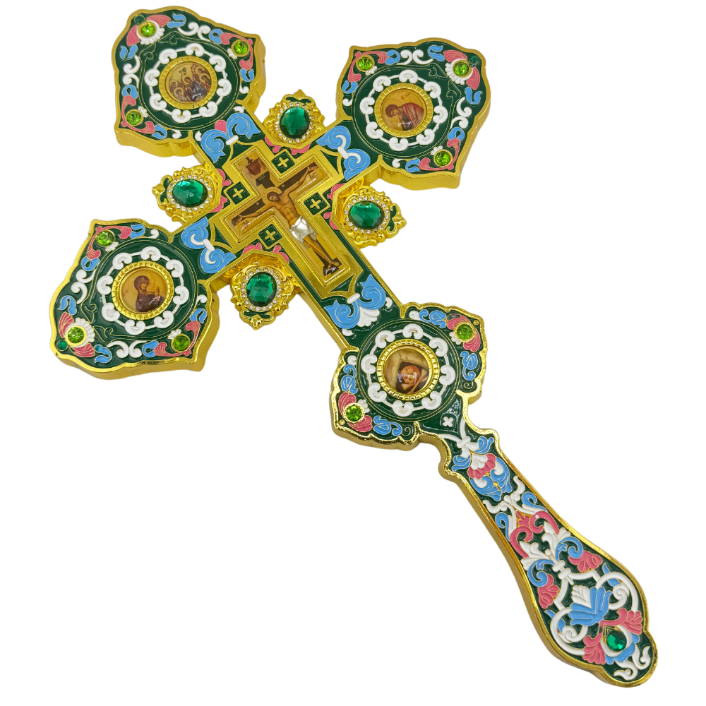 Orthodox Altar Cross In Gilding With Colored Enamel (Stand Optional)