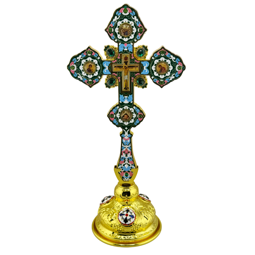 Orthodox Altar Cross In Gilding With Colored Enamel (Stand Optional)