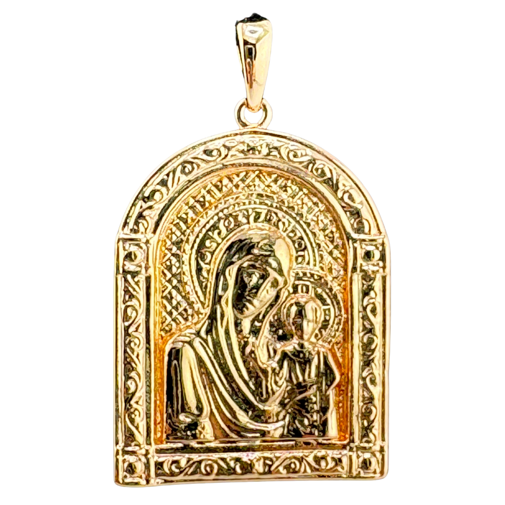 Kazan Icon of the Most Holy Theotokos Pendant Plated in Rose Gold Large