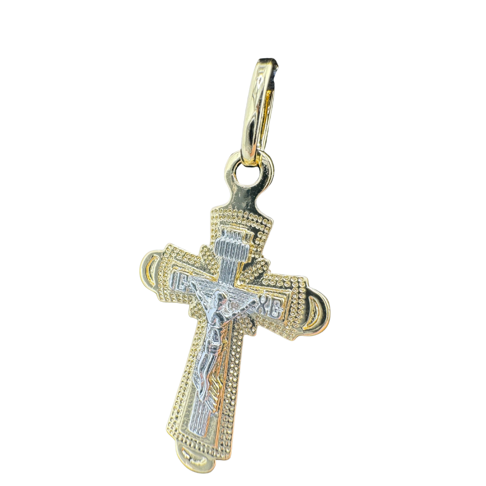 Divine Elegance: Orthodox Cross Pendant Plated in 14K two tone Gold w/o Chain