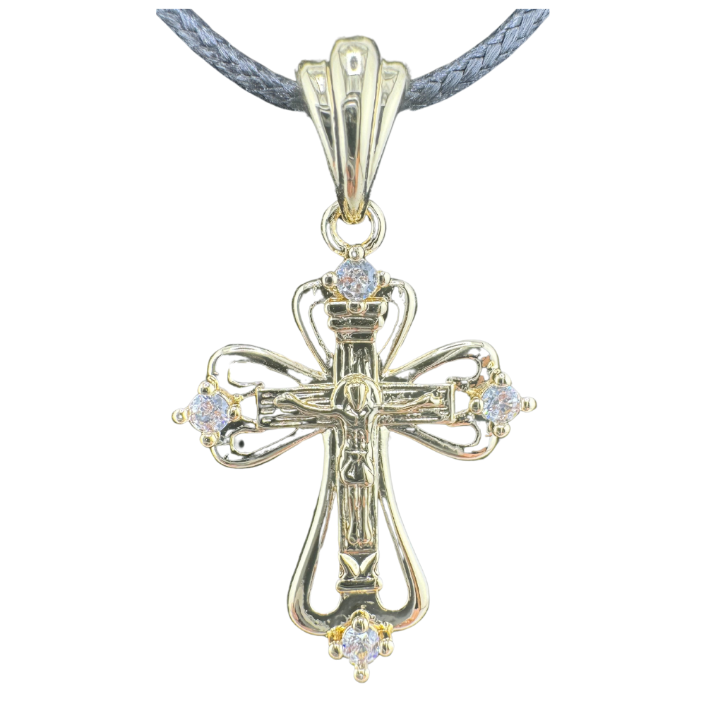 Divine Elegance: Orthodox Crucifix Cross Pendant Plated In 14K Gold Brass Based with Zircon Stone w/o chain