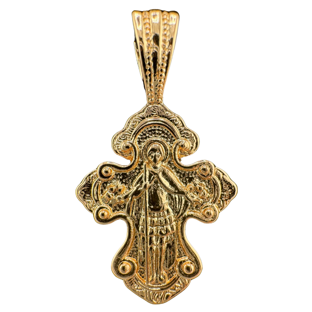 Divine Elegance: Orthodox Cross Pendant Plated In Rose Gold Brass Based