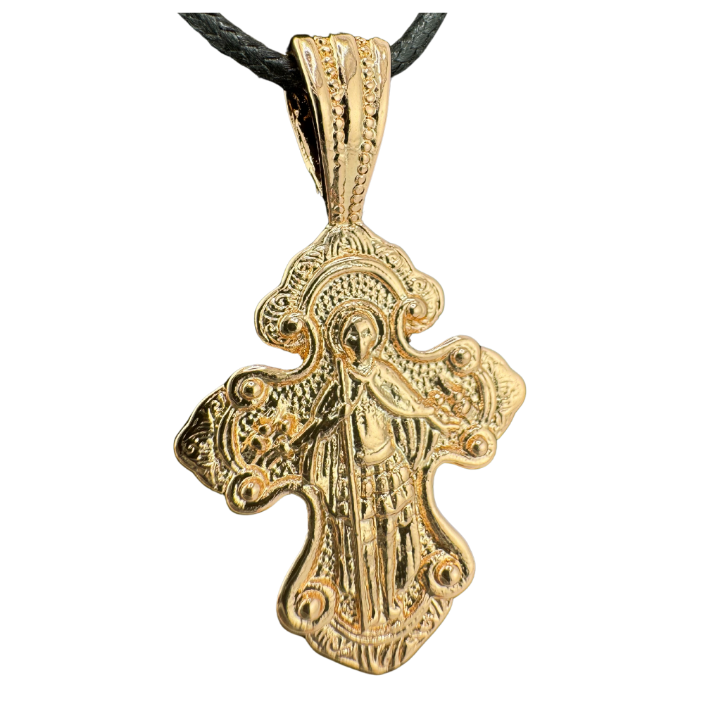 Divine Elegance: Orthodox Cross Pendant Plated In Rose Gold Brass Based