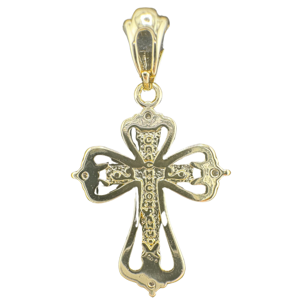 Divine Elegance: Orthodox Crucifix Cross Pendant Plated In 14K Gold Brass Based with Zircon Stone w/o chain