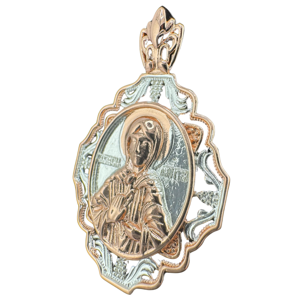 St. Matrona Pendant Plated in Two-Tone Gold (Rose and White)