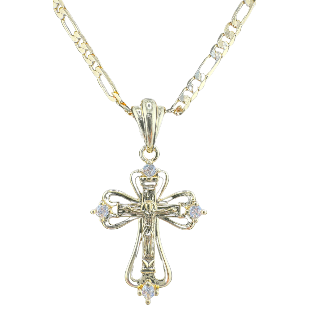 Divine Elegance: Orthodox Crucifix Cross Pendant Plated In 14K Gold Brass Based with Zircon Stone w/o chain