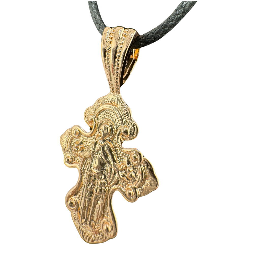 Divine Elegance: Orthodox Cross Pendant Plated In Rose Gold Brass Based