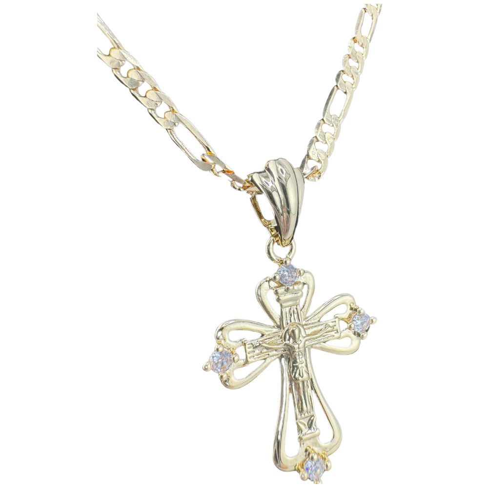 Divine Elegance: Orthodox Crucifix Cross Pendant Plated In 14K Gold Brass Based with Zircon Stone w/o chain