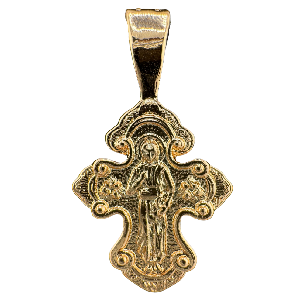 Divine Elegance: Orthodox Cross Pendant Plated In Rose Gold Brass Based