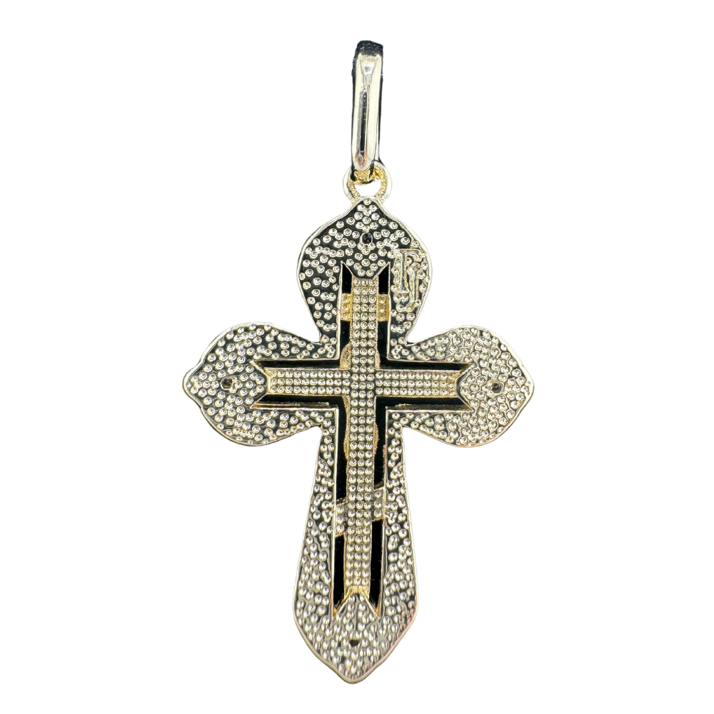 Divine Elegance: Orthodox Cross Pendant Plated In 14K Gold Brass Based with Zircon Stone w/o Chain