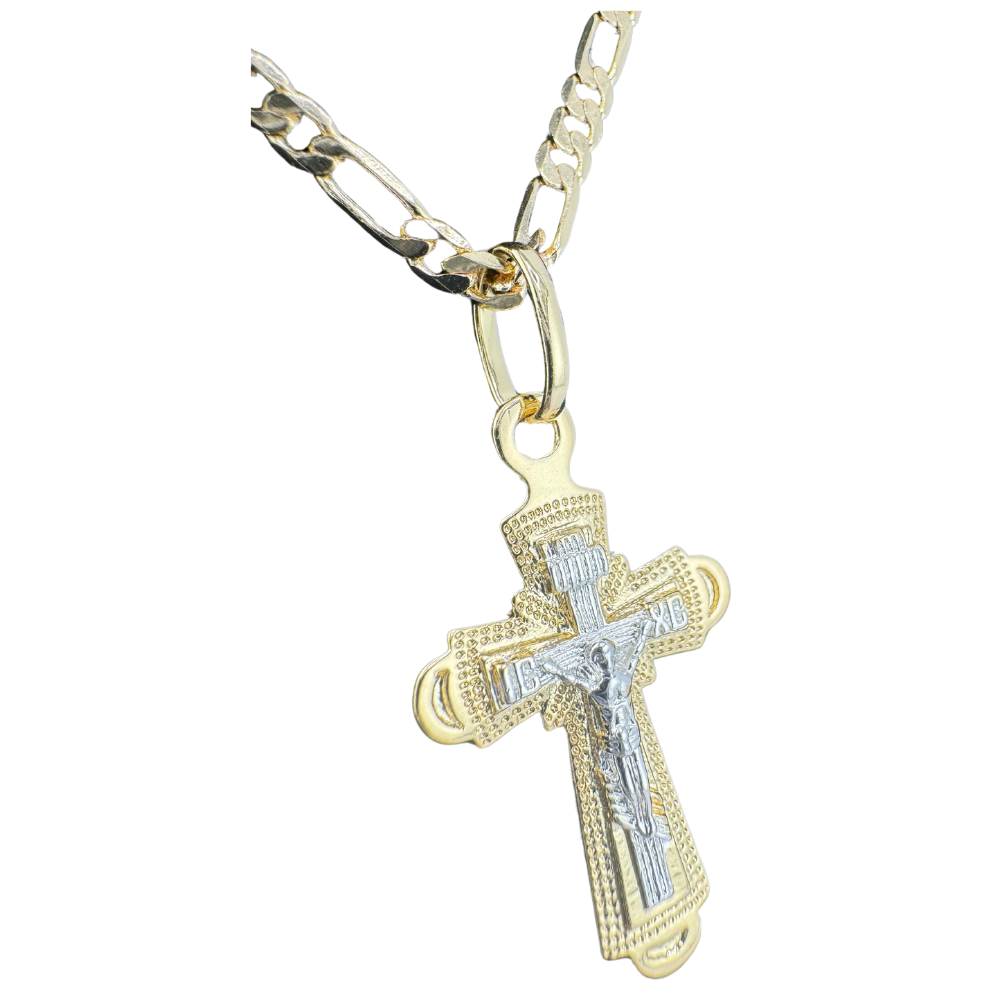 Divine Elegance: Orthodox Cross Pendant Plated in 14K two tone Gold w/o Chain