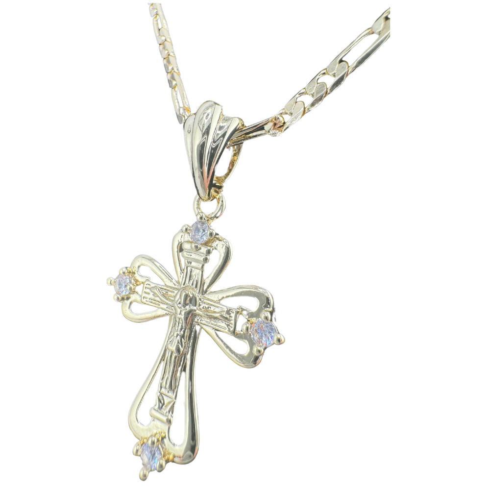 Divine Elegance: Orthodox Crucifix Cross Pendant Plated In 14K Gold Brass Based with Zircon Stone w/o chain