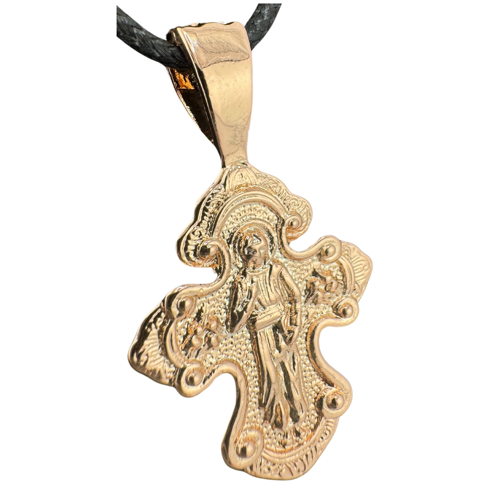 Divine Elegance: Orthodox Cross Pendant Plated In Rose Gold Brass Based