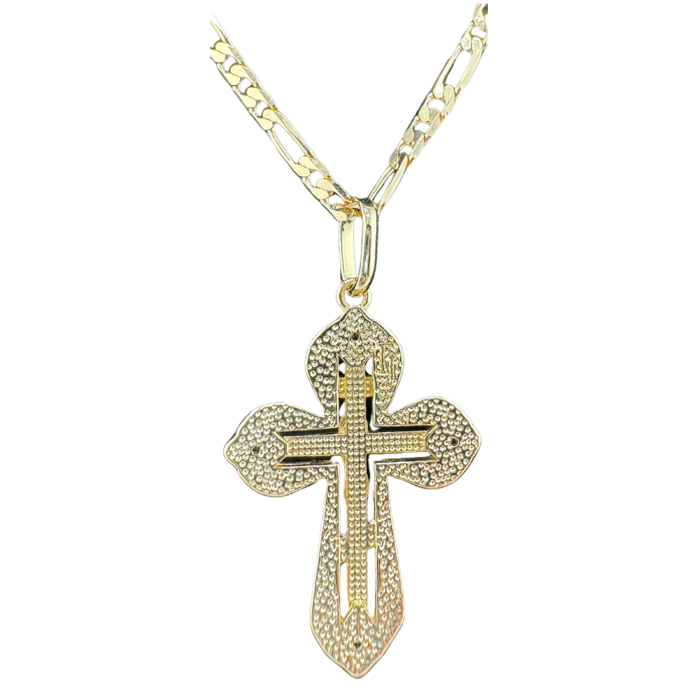 Divine Elegance: Orthodox Cross Pendant Plated In 14K Gold Brass Based with Zircon Stone w/o Chain