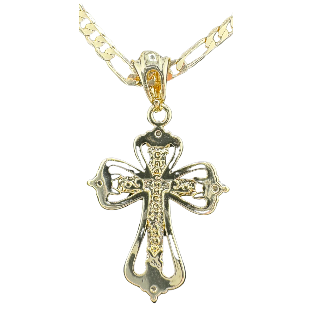 Divine Elegance: Orthodox Crucifix Cross Pendant Plated In 14K Gold Brass Based with Zircon Stone w/o chain