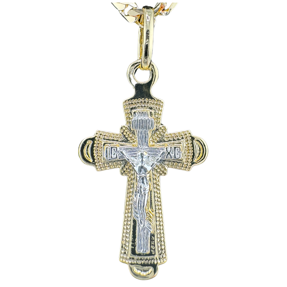 Divine Elegance: Orthodox Cross Pendant Plated in 14K two tone Gold w/o Chain