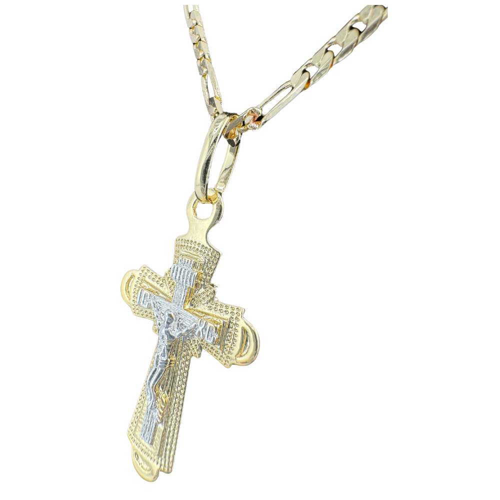 Divine Elegance: Orthodox Cross Pendant Plated in 14K two tone Gold w/o Chain