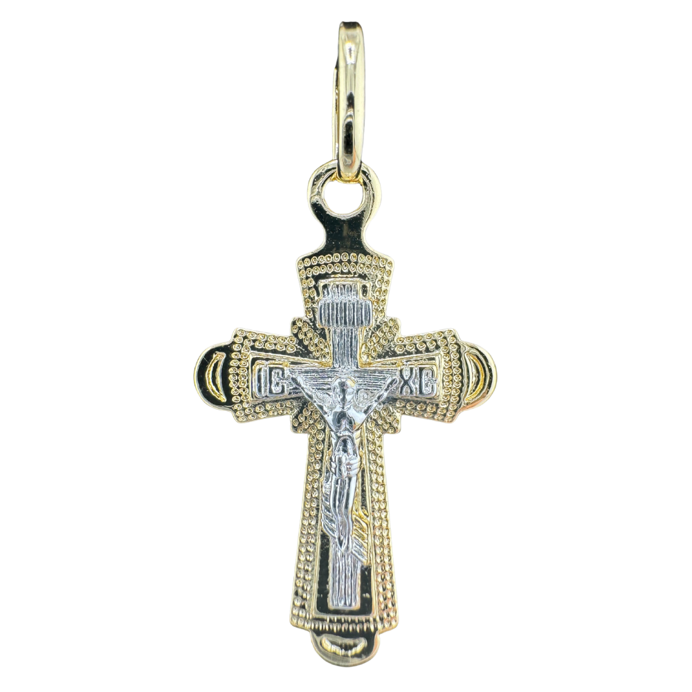 Divine Elegance: Orthodox Cross Pendant Plated in 14K two tone Gold w/o Chain