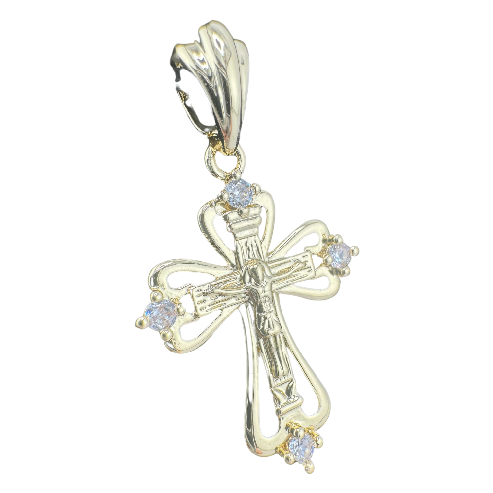 Divine Elegance: Orthodox Crucifix Cross Pendant Plated In 14K Gold Brass Based with Zircon Stone w/o chain