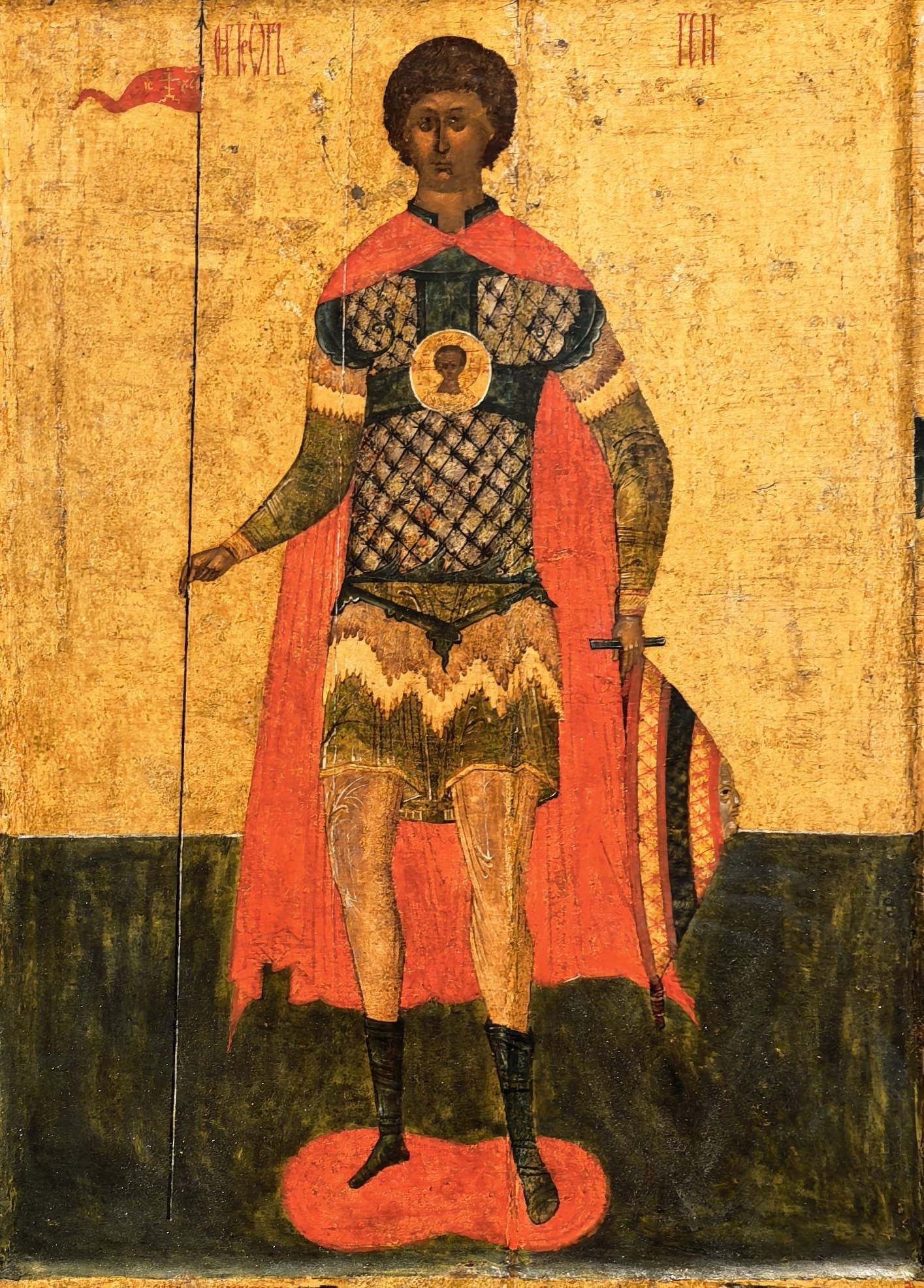Великомученик Георгий в воинских доспехах — средник житийной иконы