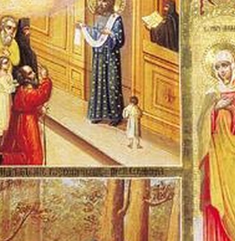 Инок среди старшей братии — клеймо жития
